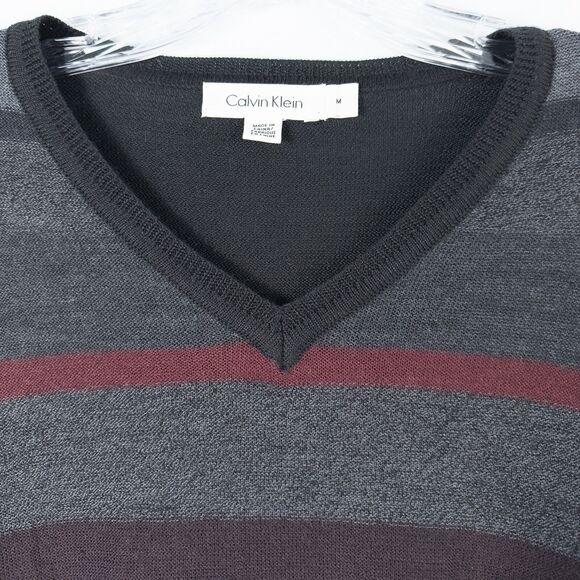 Calvin Klein Merino Wool Acrylic Striped V Neck Sweater Mens Medium Black Multi - Picture 6 of 15